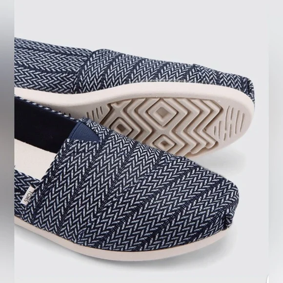 TOMS Womens Alpargata Round Toe Woven Classics Espadrille Navy Herringbone - Picture 1 of 4